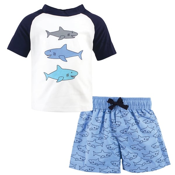 slide 1 of 1, Hudson Baby Toddler Boy Swim Rashguard Set, Sharks Sharks - 2T