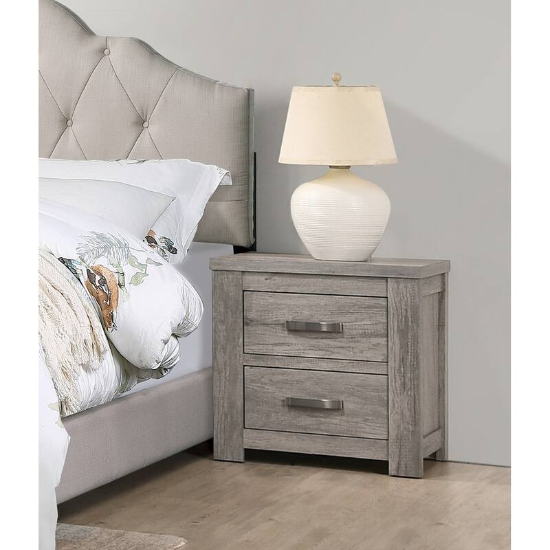 Rustic Light Grey Two Drawer Nightstand, Modern Bedroom Furniture