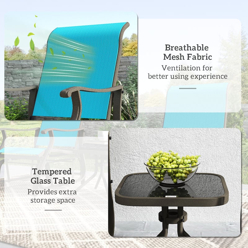 Outsunny 3-Piece Outdoor Gliders Set Bistro Set with Steel Frame, Tempered Glass Top Table