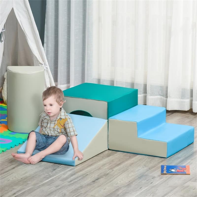 2-Piece Modular Soft Play Set for Toddlers Ages 1 to 3 Years Indoor Climbing Crawling and Sliding Toy