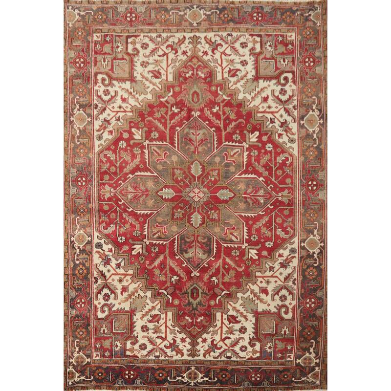 Hand Knotted Oriental 100% Wool Carpet Traditional Medallion Red Heriz Area Rug - 9' 2'' X 7' 3''