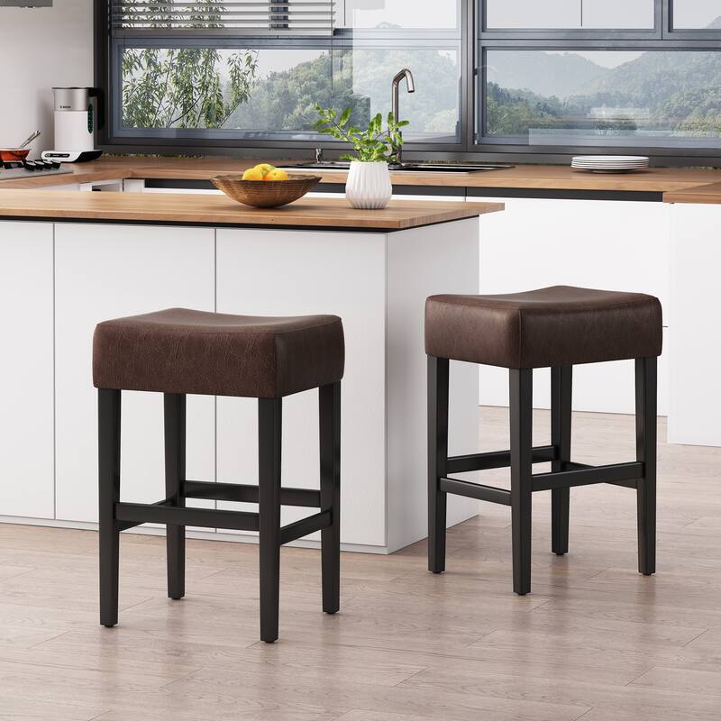 Lopez 27-inch Backless Brown Leather Counterstools (Set of 2) by Christopher Knight Home - Brown