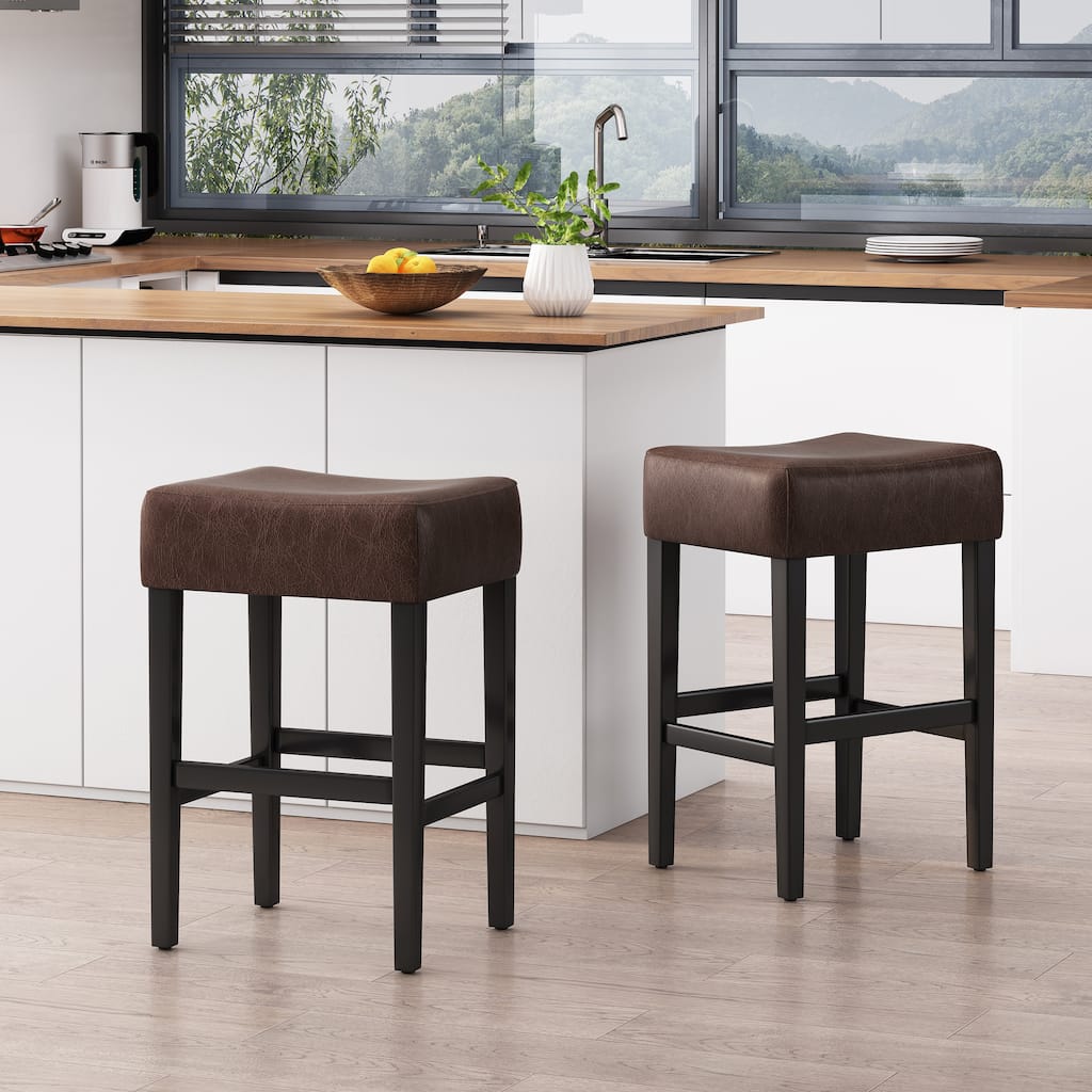 Lopez 27-inch Backless Brown Leather Counterstools (Set of 2) by Christopher Knight Home