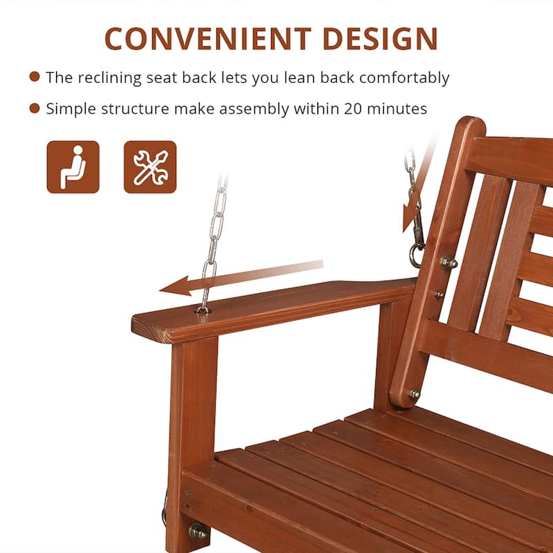 2-Person Wooden Swing With Chain Double - Reddish Brown - Bed Bath ...
