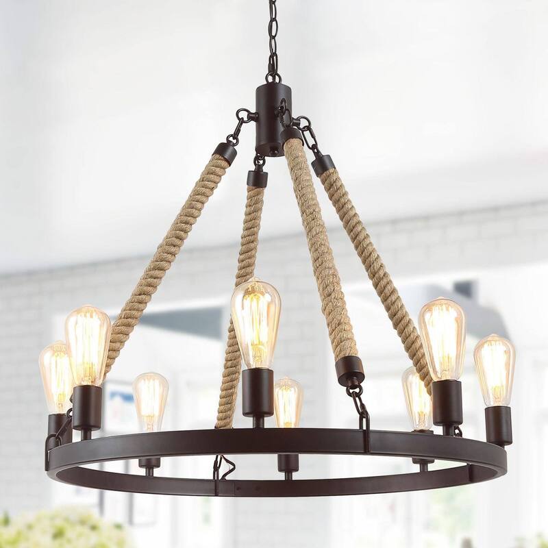 Farmhouse 8-Light Wagon Wheel Rustic Chandelier for Dining Room - 8-Light Wagon Wheel Chandelier