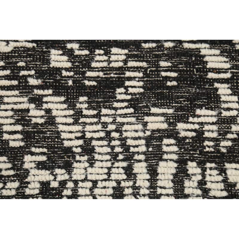 Black & White Moroccan Abstract Rug Hand-Knotted Wool Carpet - 3'0"x 4'11"