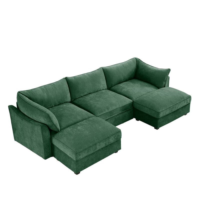 GDFStudio - Chenille U-Shaped 3-Seater 112.6" Modular Sofa with 2 Ottomans