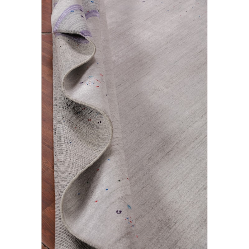 Silver / Gray Gabbeh Indian Area Rug Hand-Knotted Wool Carpet - 8'0" x 10'1"