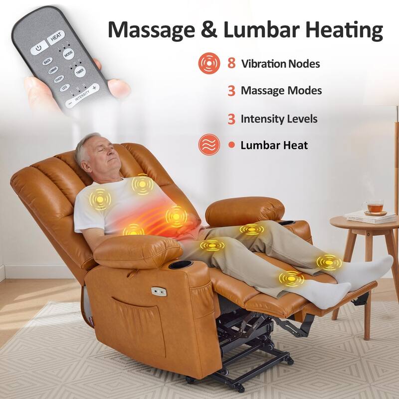 Power Lift Recliner Chair for Elderly, Massage and Heat, Faux Leather & Fabric