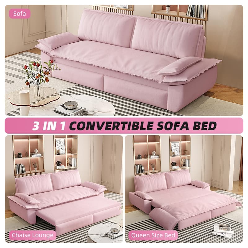 Homy Casa 73.2''/94.5" Queen/King Pull Out Sofa Bed, 3-in-1 Corduroy/Velvet Sleeper Couch