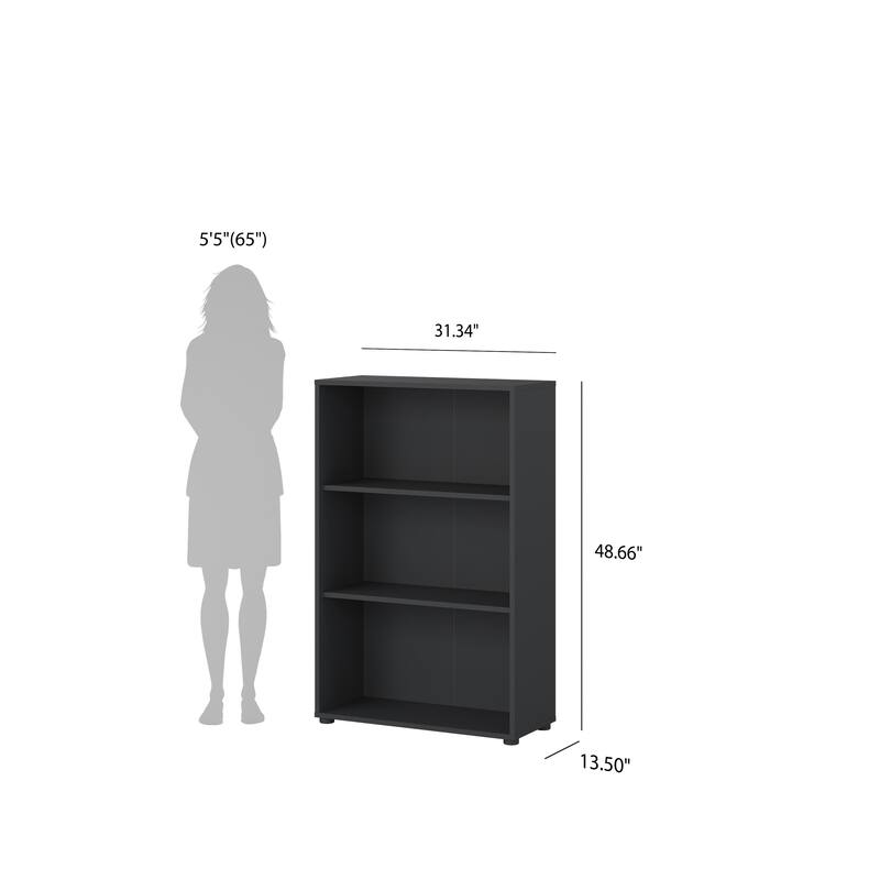 Carson Carrington Sign Adjustable 3-shelf Bookcase, Open Storage Home Office Bookshelf