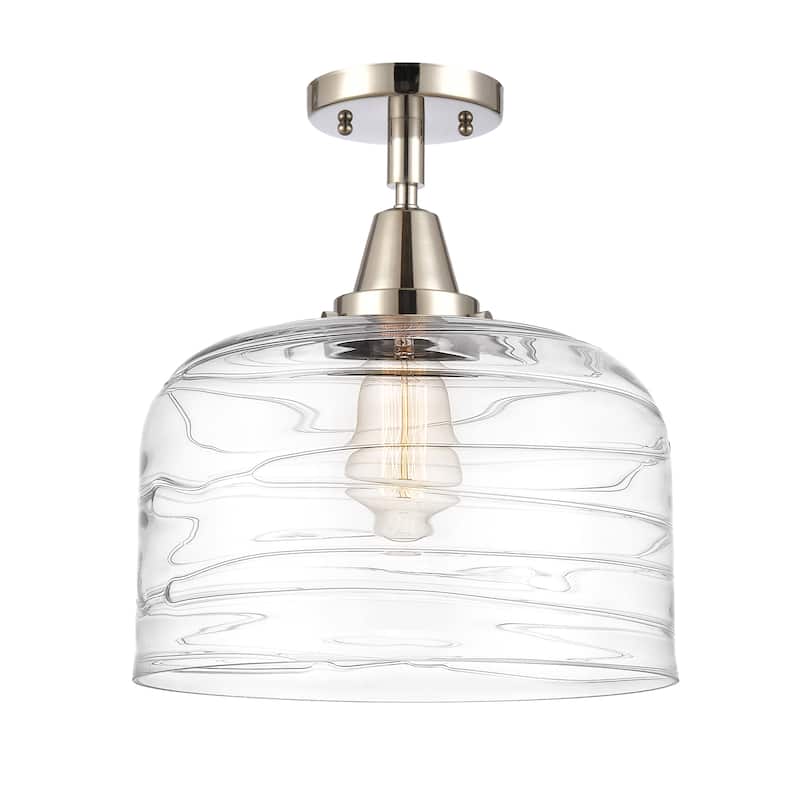 Innovations Lighting Caden Bell - 1 Light 12" Flush Mount - Polished Nickel/Clear Deco Swirl