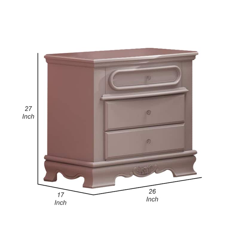Auri 27 Inch Nightstand with 2 Drawer, Molded Trim Floral Motifs, White