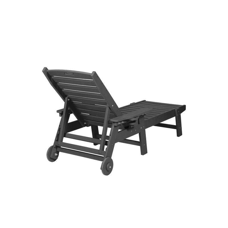 Lounge Chair with Side Table, 3-Piece Oversized Chaise Lounge Chair Setwith Wood Texture,All Weather Patio Lounge Chair