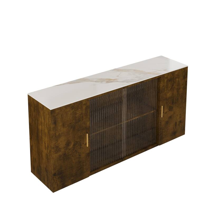 2405Wooden side cabinets with glass doors for dust prevention, modern storage display lockers - Black Brown