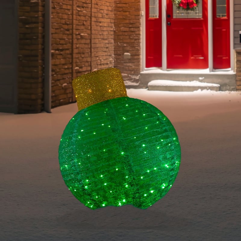 38" LED Twinkling Green Tinsel Onion Ornament Christmas Decoration