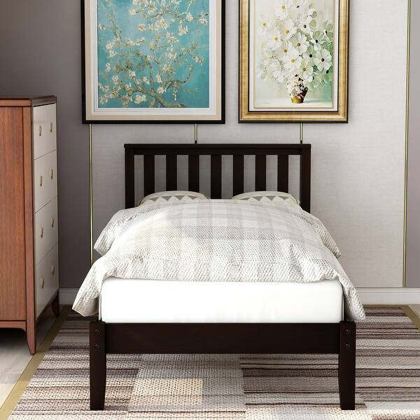 slide 2 of 12, Durable Pine Wood Twin Bed Frame with Included Headboard and Wood Slat Support, Espresso Espresso - Twin