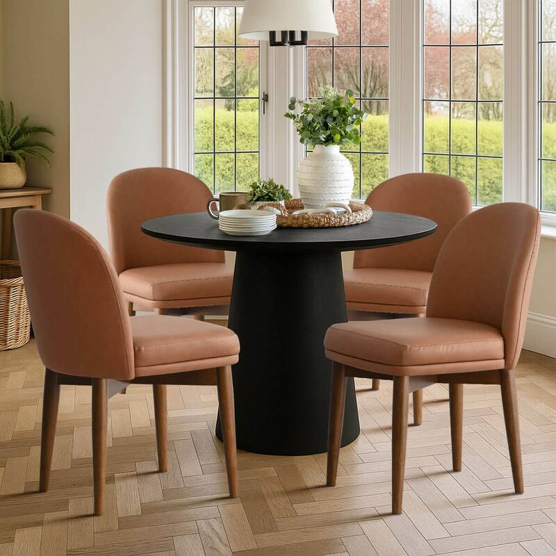 Tan Faux Leather Upholstered Parson Chair(Set of 4) - Tan