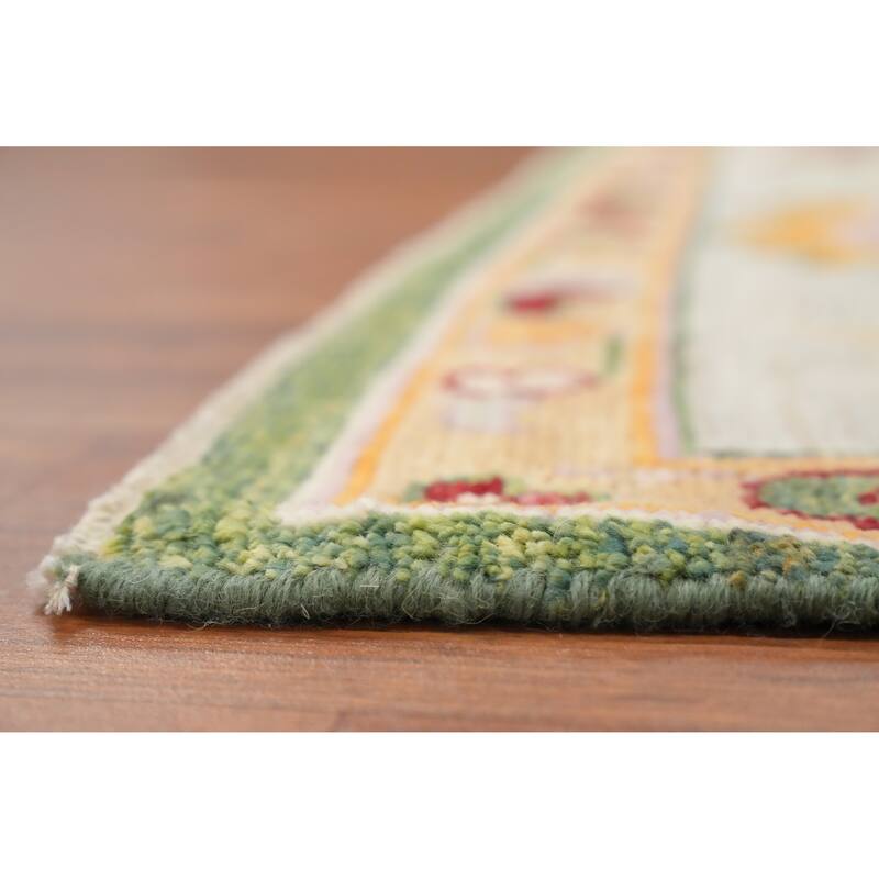 Hand Knotted Oriental 100% Wool Carpet Transitional Floral Green Oushak Area Rug - 9' 9'' X 6' 11''
