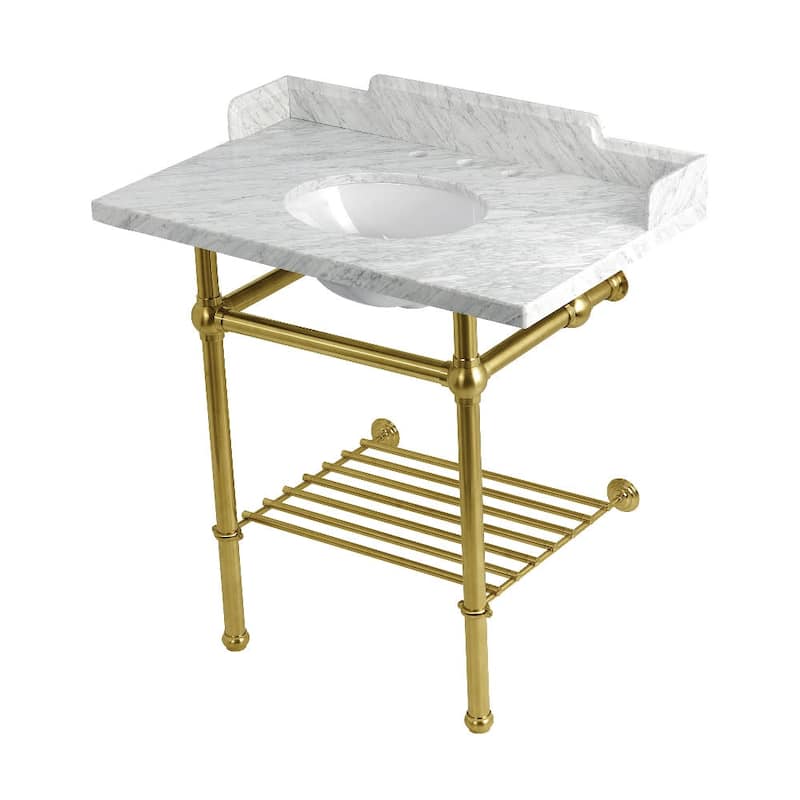 Kingston Brass LMS36MBB-P-SET Pemberton 36" Rectangular Brass, Marble, - Marble White / Brushed Brass