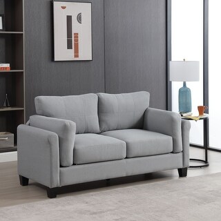 Modern Loveseat Sofa Linen Upholstered Gray Sofa Couch 2 Seat Curved ...
