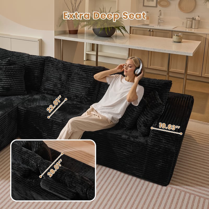 HOOOWOOO Modular Plush Upholstery L-shaped Sofa with Chaise Lounge