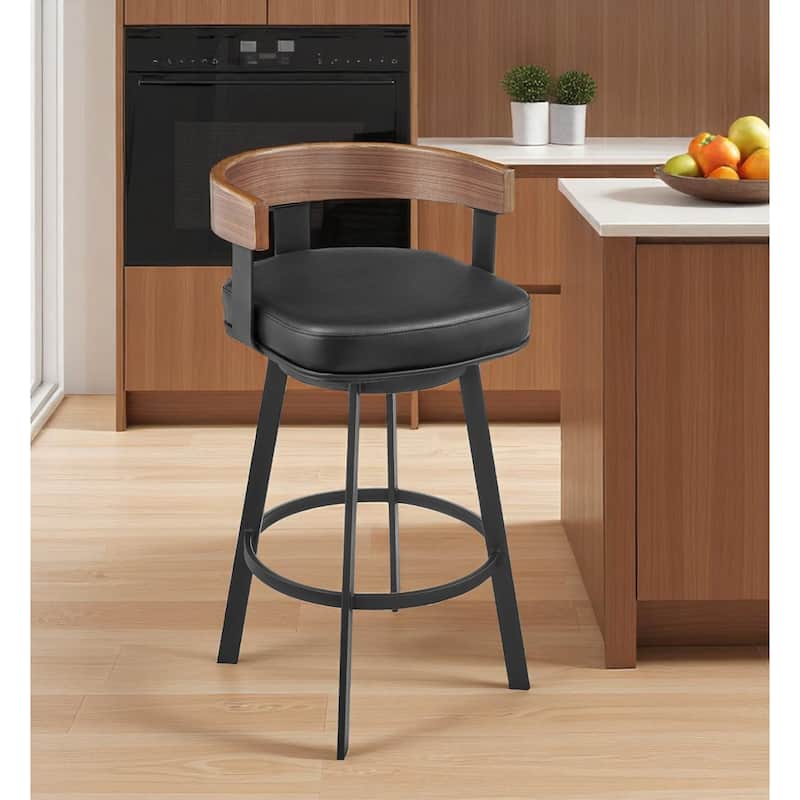 HomeRoots 26" Black Faux Leather and Iron Low Back Counter Height Swivel Bar Chair - Single - Black - Counter Height