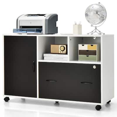 Gymax Mobile File Cabinet Lockable Lateral Filing Shelves for Letter /