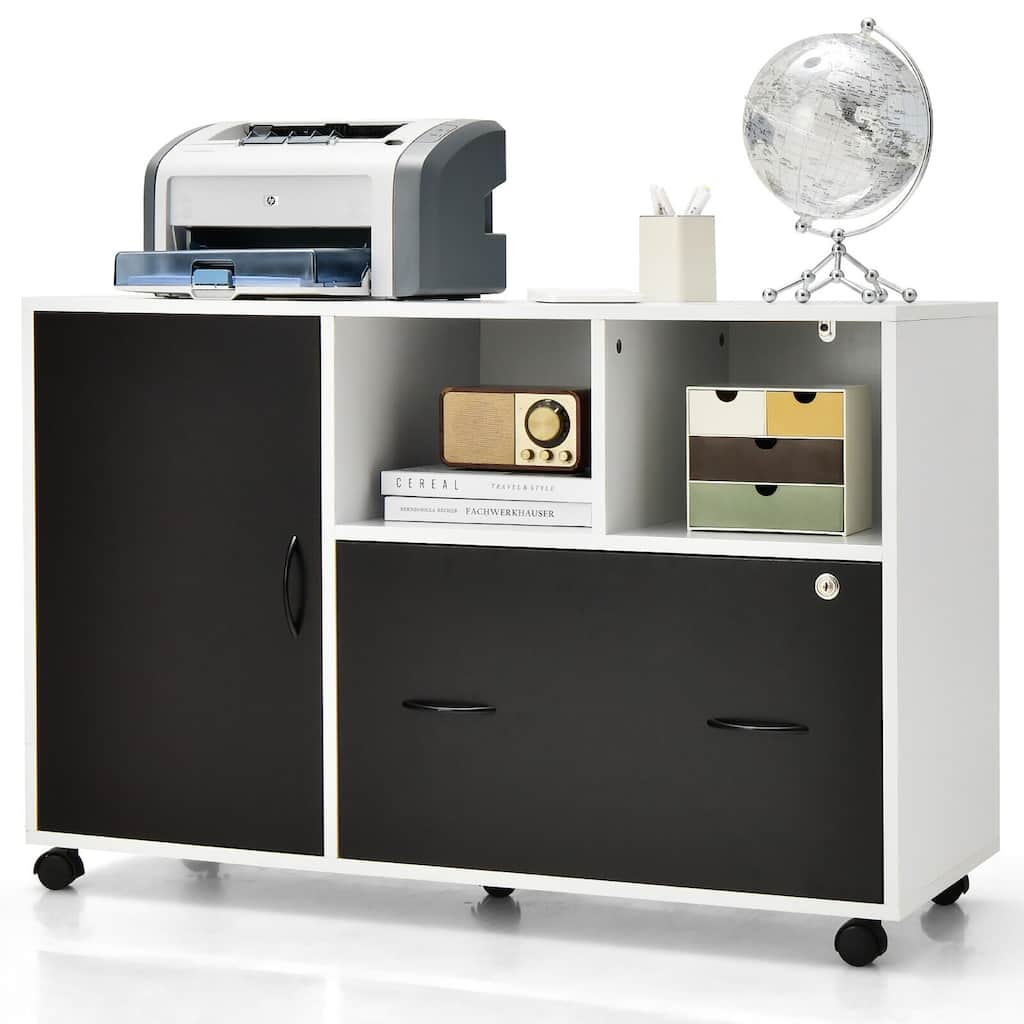Gymax Mobile File Cabinet Lockable Lateral Filing Shelves for Letter /