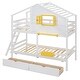 preview thumbnail 6 of 10, White Twin over Twin Size Solid Wood Bunk Bed with 2 Drawers, 1 Storage Box, 1 Shelf, Window and Roof