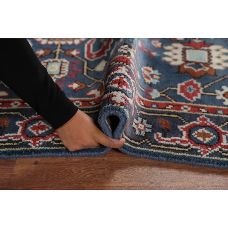 Blue Geometric Oushak Indian Area Rug Handmade Wool Carpet - 3'11"x 5'10"
