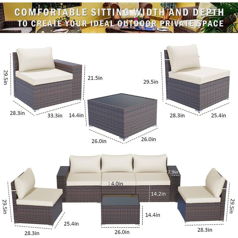 Delnavik Patio Furniture Set Sofa 6-Piece Wicker Sectional Sofa Set, Outdoor Furniture Rattan Patio Sofa Conversation Set