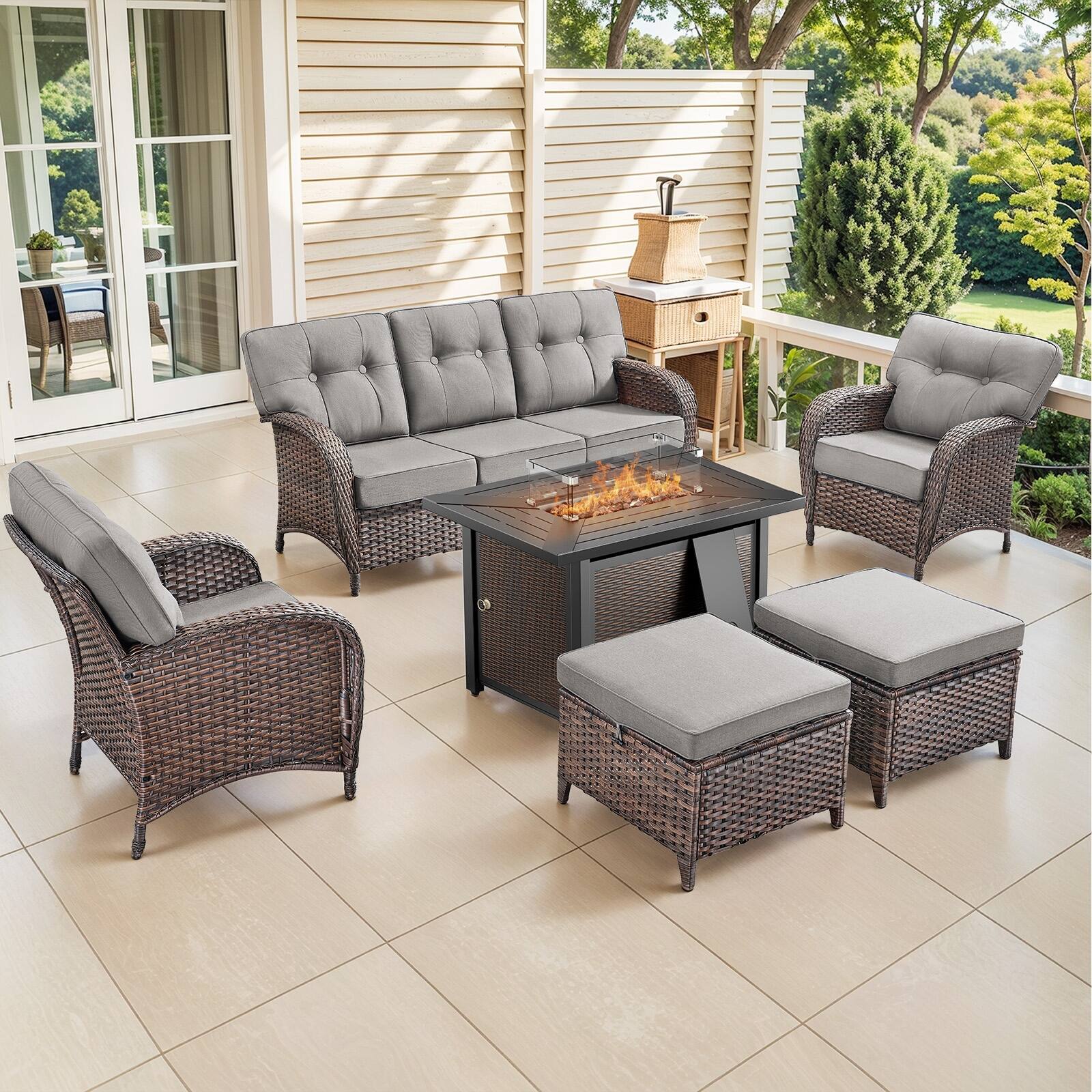 Option Brown Wicker Gray Cushion
