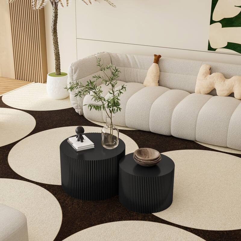 35.83" Stylish and Minimalist Modern Wave Stripe Round Coffee Table.