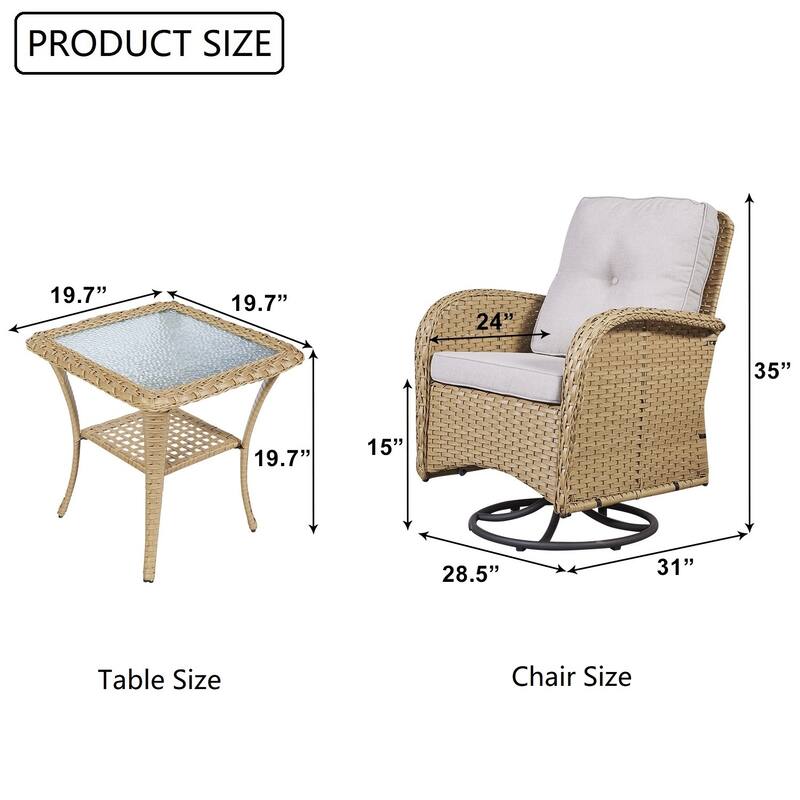 Outdoor 3-Piece Steel Wicker Swivel Chair Set