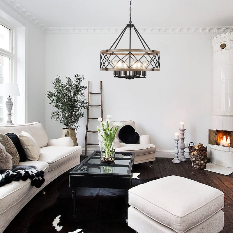 6- Light Dimmable Classic Geometric Drum Chandelier for Foyer Kitchen Island Living Room - N/A