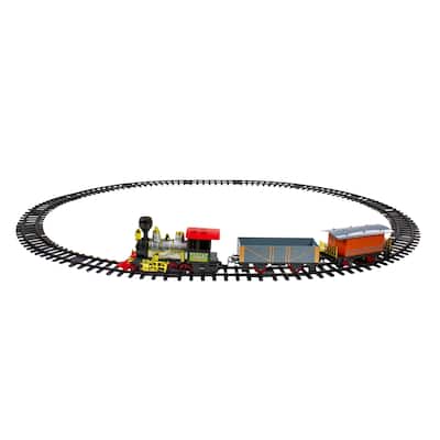 17-Piece Lighted and Animated Gold and Red Classic Model Train Set with Sound - 10"