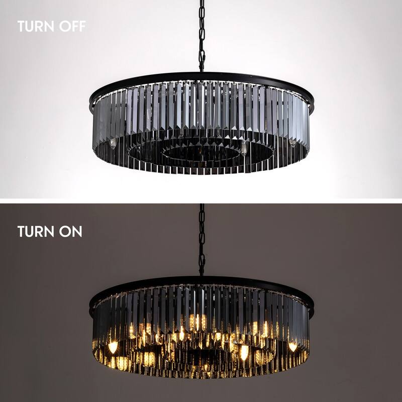 30-inch Smoky Gray Round Chandelier 2-Tier Modern Crystal Chandelier Kitchen Island Pendant Light for Dining Room Bedroom