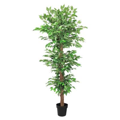 6ft Deluxe Artificial Ficus Tree Plant in Black Pot - Green