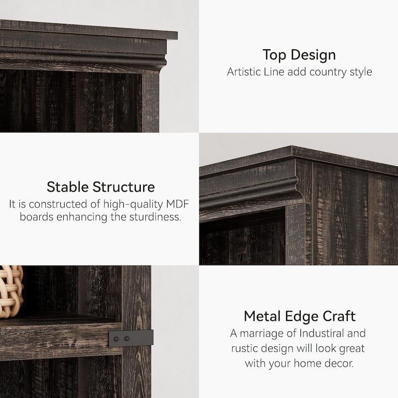 5 Tier Farmhouse Bookcase, 67.4" Tall Book Shelf with Storage, Wooden Bookshelves 5 Shelf