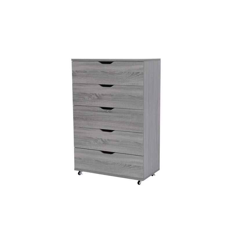 5 Drawer Storage Cabinet with Wheels Tall Dresser Modern Design Movable