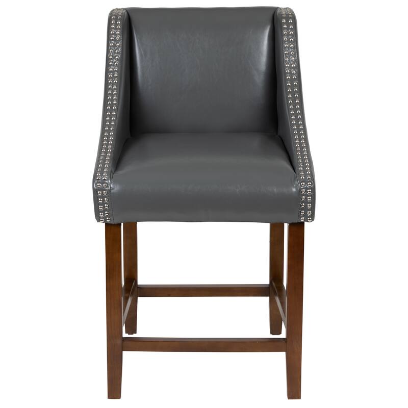 24-inch Transitional Curved Walnut Counter Height Stools (Set of 2) - 20"W x 22"D x 36"H