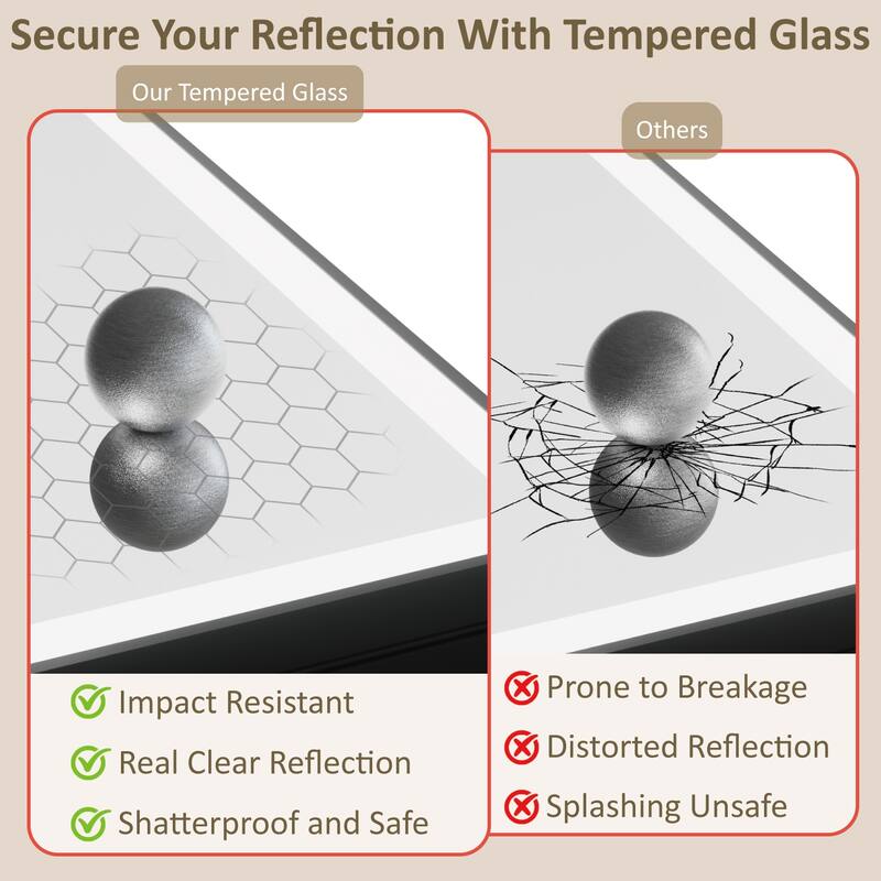 Grand Aluminum Medicine Cabinet with Mirror, Adjustable Shelves, Dimmable Light, Anti-Fog, Recessed or Wall Mount