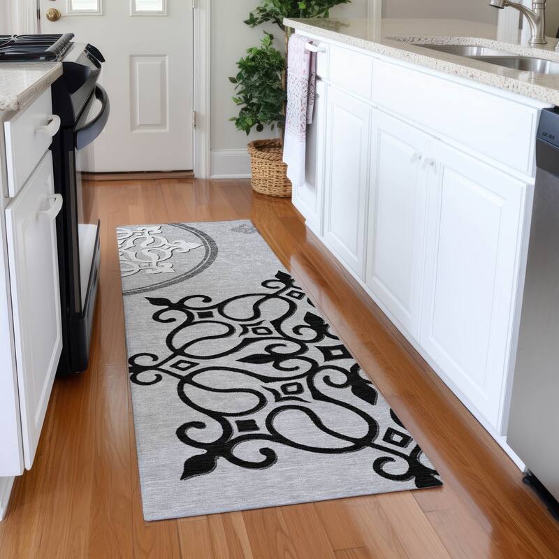 Premium Washable Super Soft Transitional Scroll Mayfield Rug - Gray - 2'3" x 7'6"