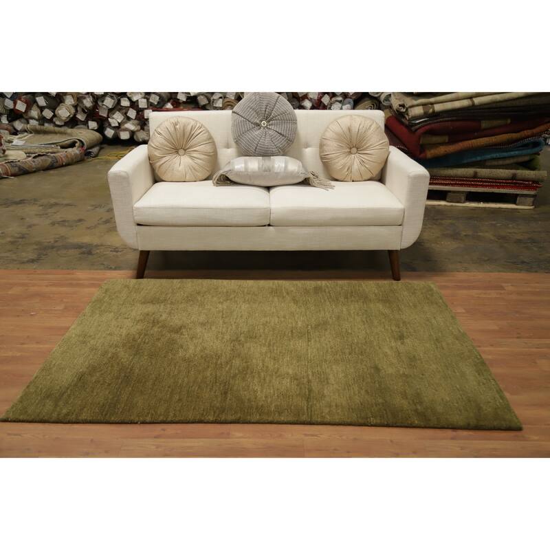 Hand Knotted Oriental 100% Wool Carpet Modern Solid Green Gabbeh Area Rug - 5' 11'' X 3' 10''
