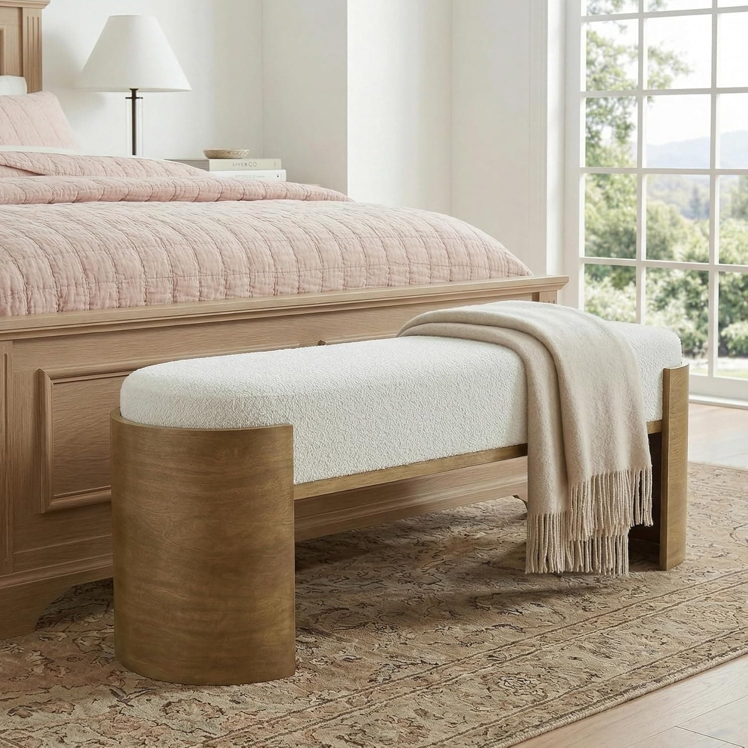 47.24" Upholstered Entryway Bench, Solid Wood End of Bed Bench for Bedroom