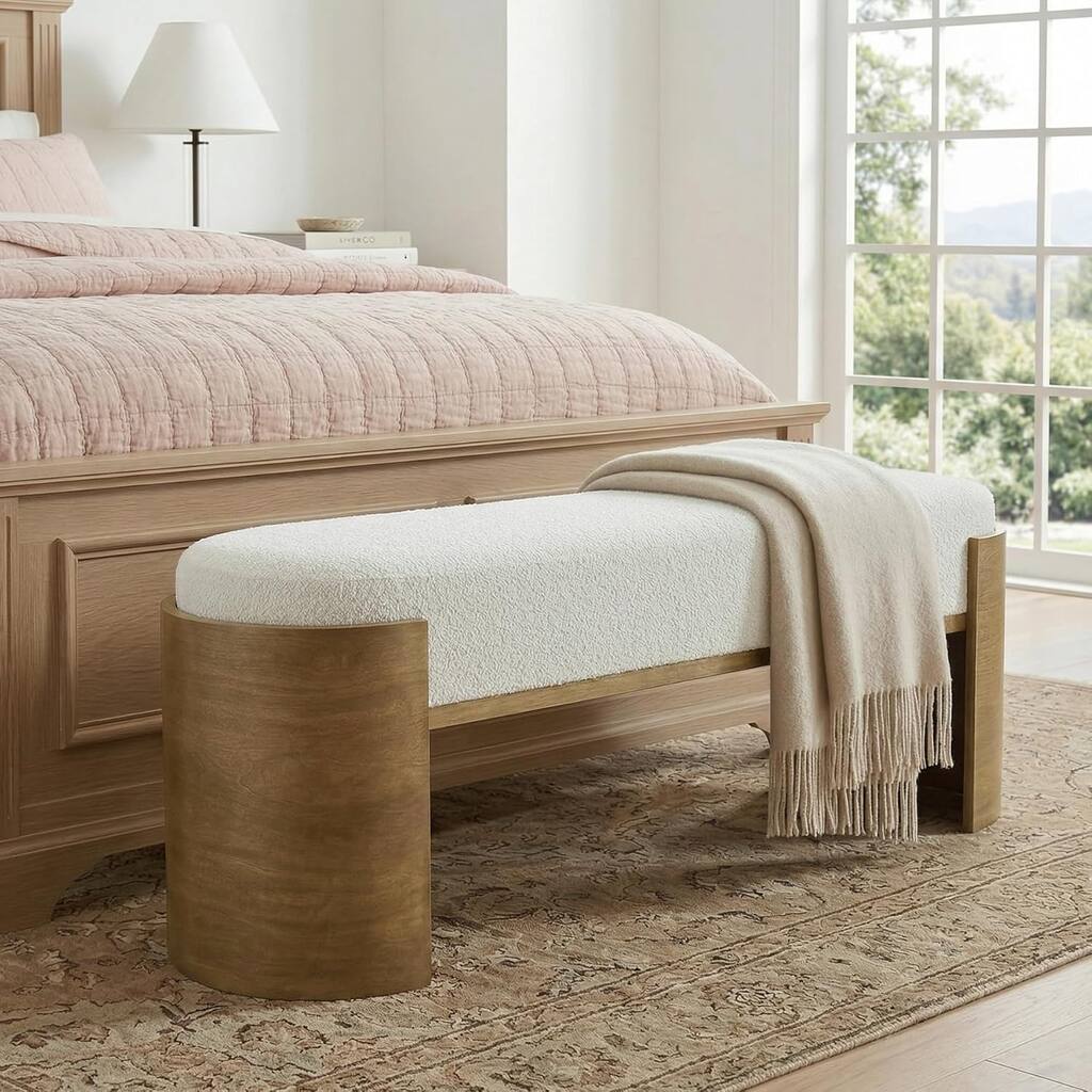 47.24" Upholstered Entryway Bench, Solid Wood End of Bed Bench for Bedroom