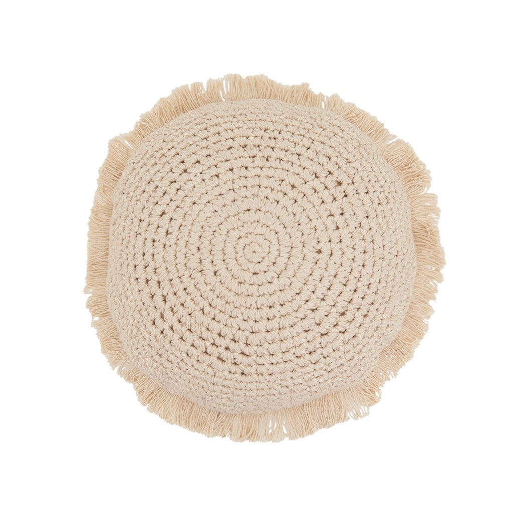 Round Fringe Poly Filled Throw Pillow