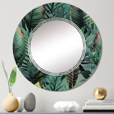 Designart 'Tropical Palm Leaves In Jungle' Printed Traditional Wall Mirror