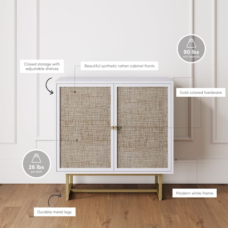 Nathan James Kova Natural Cane Rattan Doors Accent Cabinet with Metal Base and Adjustable Shelf